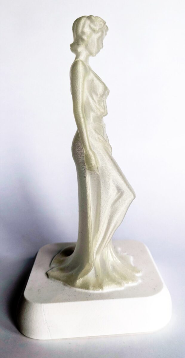 Lit Art Nouveau Lamp photographed from the right