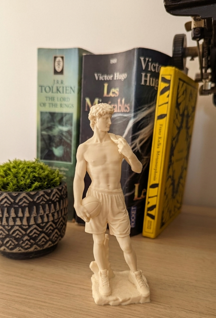 David Basketball Statue displayed in a home