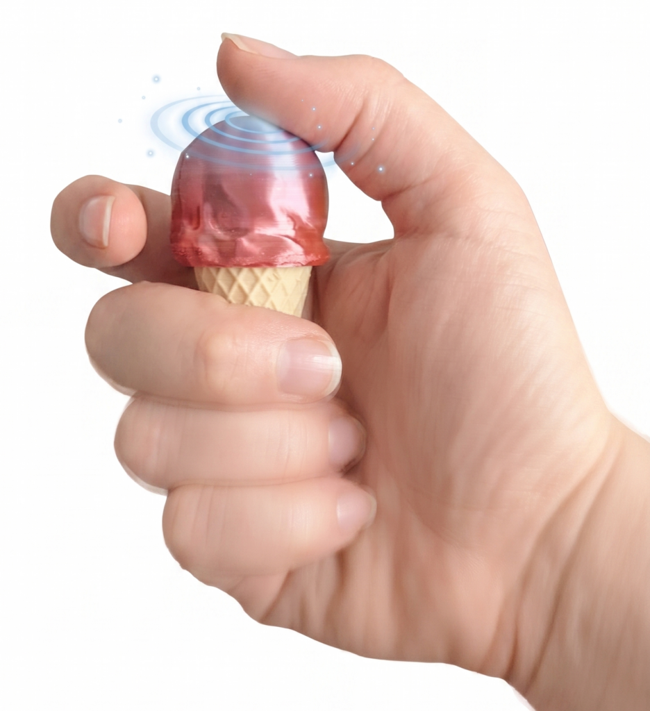 Rainbow Ice Cream Clicker with a hand photographed from the front
